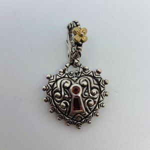 Garnet, 18K, Sterling Heart Lock Pendant Enhancer